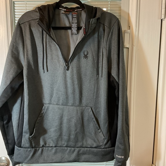 Spyder Mens Gray Active ProW=B Long Sleeve Quarter-Zip Pullover Hoodie Size M - Picture 1 of 9
